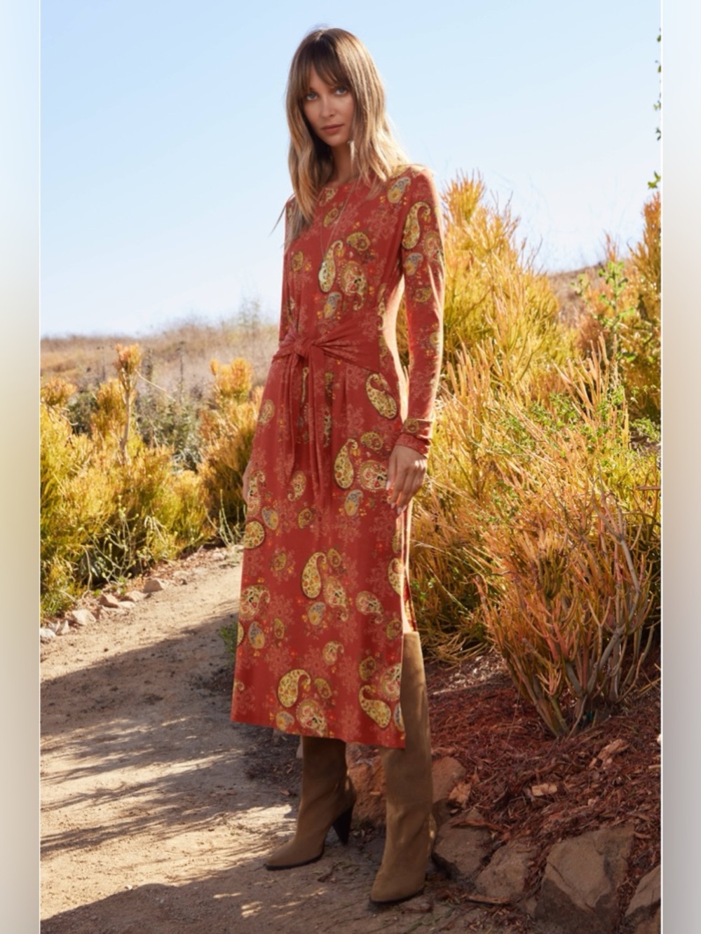 Johnny Was The Janie Favorite Long Sleeve Tie Front Knit Dress Boho Chic Size L